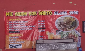 Mie Ayam Goreng Pak Darto menu