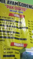 Mie Ayam Goreng Pak Darto menu